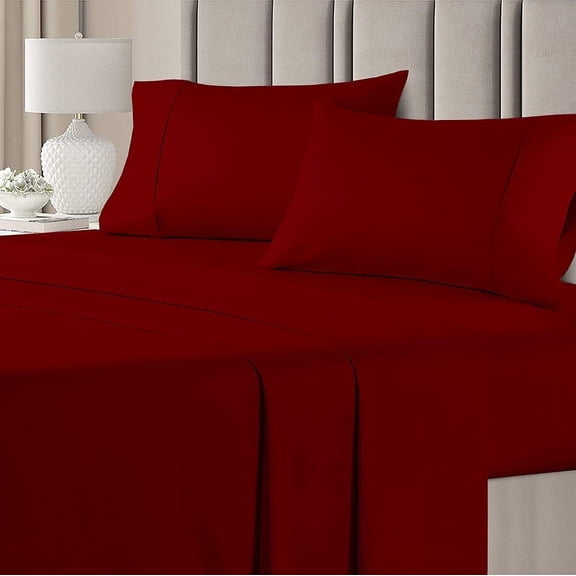 Easy Bedding Bed Sheet Sets, 300TC 4 Piece Bedding, 16 Inch Deep Pocket Luxury Soft, 100% Cotton- Burgundy Solid, Full-XXL Size