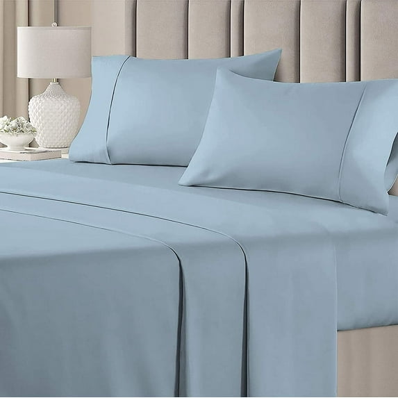 Easy Bedding Bed Sheet Sets, 300TC 4 Piece Bedding, 16 Inch Deep Pocket Luxury Soft, 100% Cotton- Light Blue Solid, Twin Size