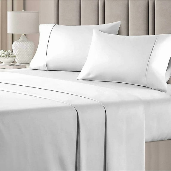 Easy Bedding Bed Sheet Sets, 300TC 4 Piece Bedding, 16 Inch Deep Pocket Luxury Soft, 100% Cotton- White Solid, Twin-XXL Size
