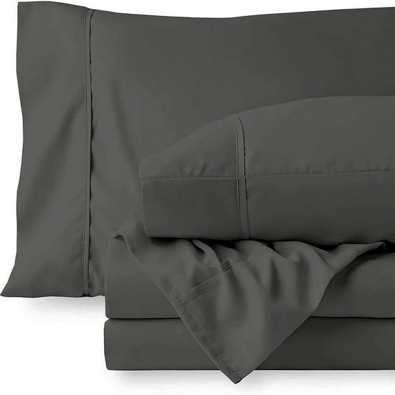 Easy Bedding Bed Sheets Set, 100% Cotton 14" Deep Pocket, Luxury 300TC 6 Piece Set- Dark Gray Solid, Olympic Queen Size.
