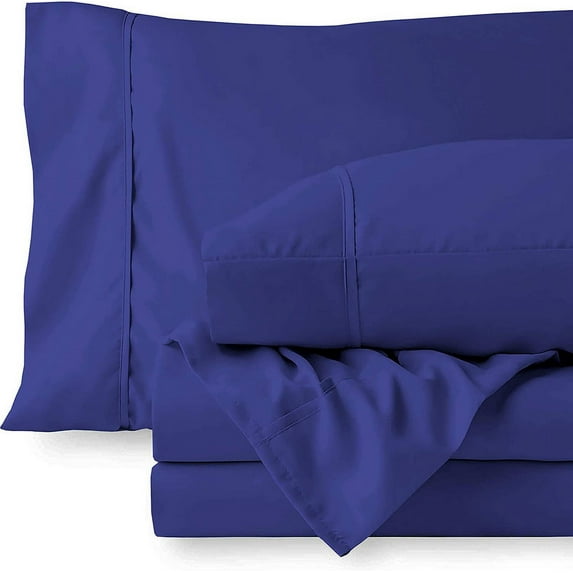 Easy Bedding Bed Sheets Set, 100% Cotton 14" Deep Pocket, Luxury 300TC 6 Piece Set- Royal Blue Solid, Twin Size.