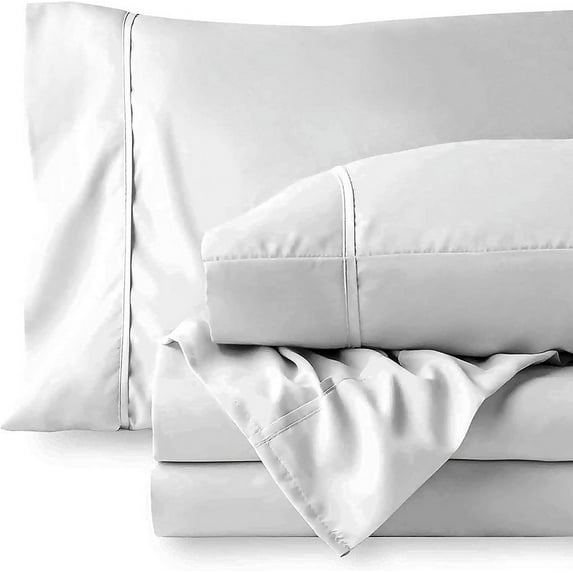 Easy Bedding Bed Sheets Set, 100% Cotton 14" Deep Pocket, Luxury 300TC 6 Piece Set- White Solid, Queen Size.