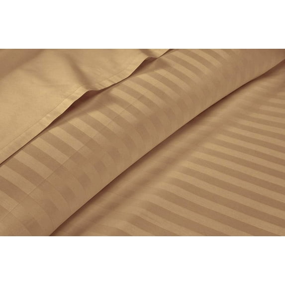 Easy Bedding Bed Sheets Set, 100% Cotton 16" Deep Pocket, Luxury 300TC 6 Piece Set- Taupe Stripe, Queen Size.