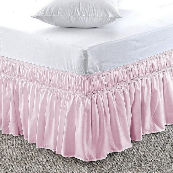 Easy Bedding Elastic Wrap Around Bed Skirt Dust Ruffle, 15-inch Drop, Smooth Soft Bed Frame Cover- Pink Full