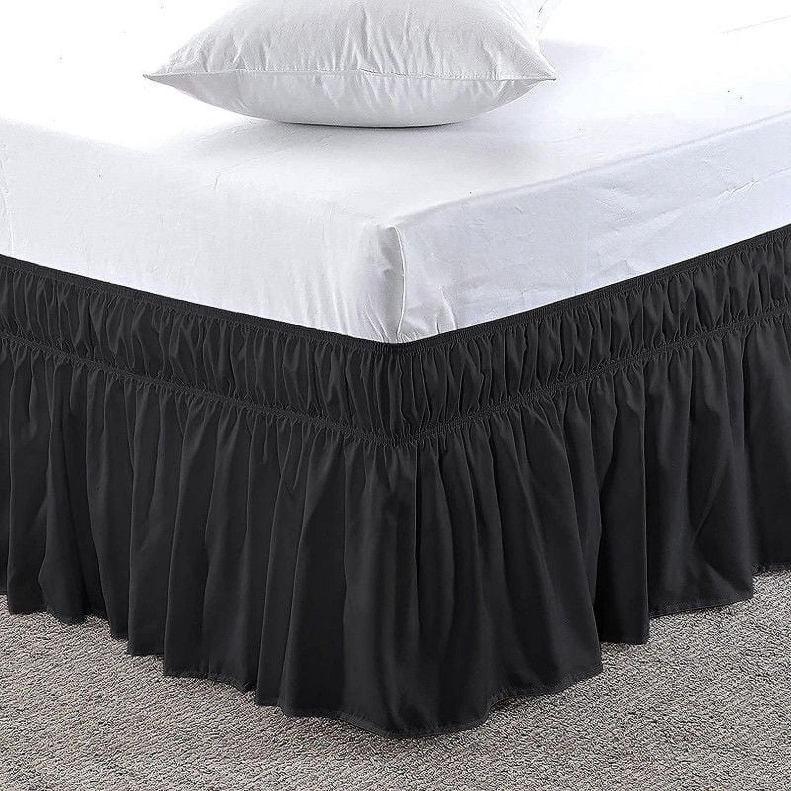 Easy Bedding Elastic Wrap Around Bed Skirt Dust Ruffle, 22-inch Drop, Smooth Soft Bed Frame Cover- Black King