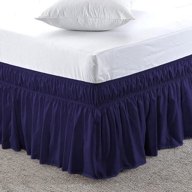 Easy Bedding Elastic Wrap Around Bed Skirt Dust Ruffle, 22-inch Drop, Smooth Soft Bed Frame Cover- Navy Blue King