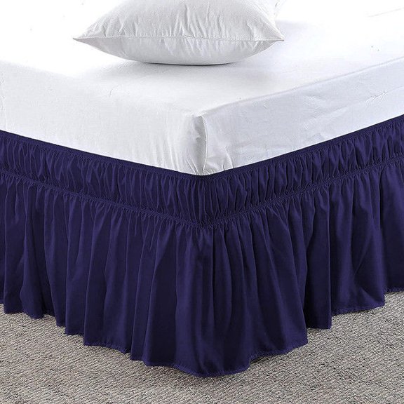 Easy Bedding Elastic Wrap Around Bed Skirt Dust Ruffle, 22-inch Drop, Smooth Soft Bed Frame Cover- Navy Blue King