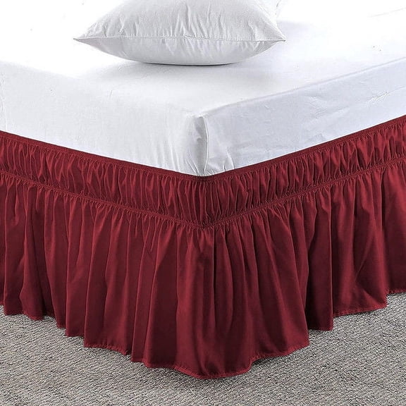 Easy Bedding Elastic Wrap Around Bed Skirt Dust Ruffle, 30-inch Drop, Smooth Soft Bed Frame Cover- Burgundy Twin