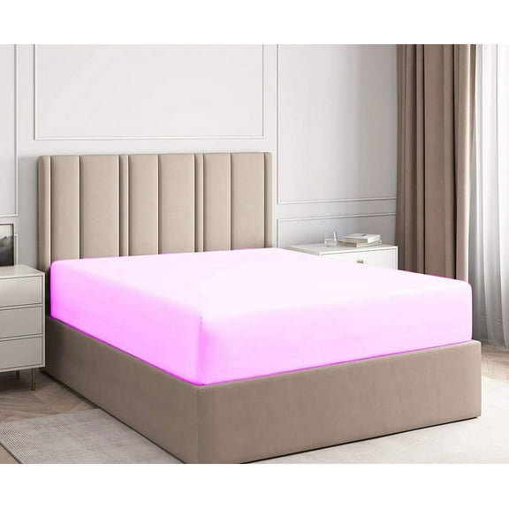 Easy Bedding Queen Fitted Sheet Only - Upto 12 Inches Deep Pocket Microfiber Bottom Sheet with All-Around Elastic-Pink Solid