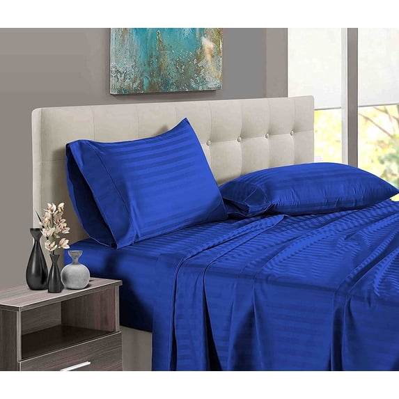 Easy Bedding Sheet Set 5 Piece - 400 Thread Count - 18" Deep Pocket - 100% Egyptian Cotton - Hotel Luxury Sheet Set - Royal Blue Stripe, Cal King Size