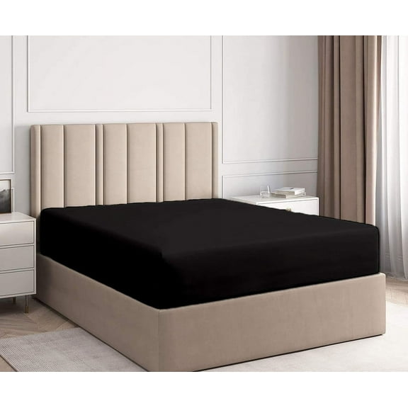 Easy Bedding Twin Fitted Sheet Only - Upto 12 Inches Deep Pocket Microfiber Bottom Sheet with All-Around Elastic-Black Solid