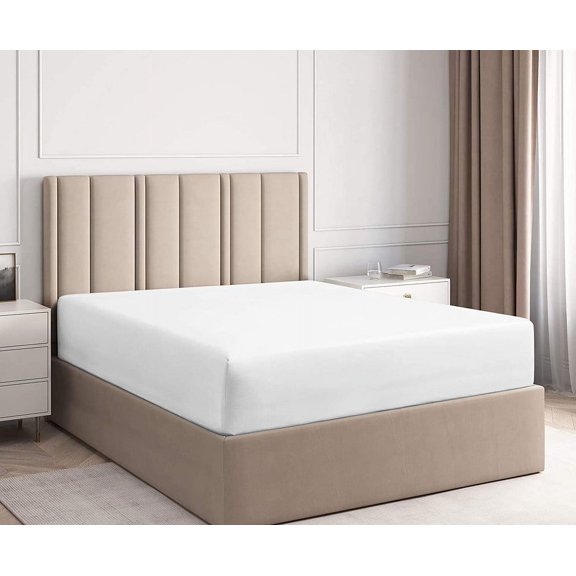 Easy Bedding Twin-XL Fitted Sheet Only - Upto 12 Inches Deep Pocket Microfiber Bottom Sheet with All-Around Elastic-White Solid