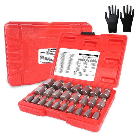Easy Out Bolt Extractor Set with Heavy-duty Carrying Case, Hex. Head Multi-Spline Screw Extractor Set, Stripped Screw Removal Tool Broken Bolt Extractor Kit (25 Pieces)