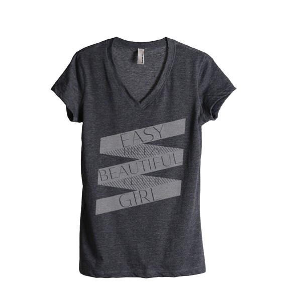 Easy Breezy Beautiful Clever Girl Women's Fashion Relaxed V-Neck T-Shirt Tee Charcoal Grey Small