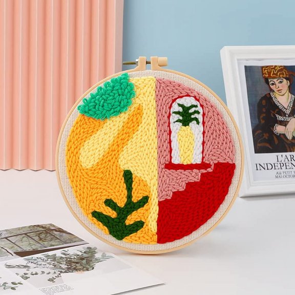 Easy Cactus Plant Punch Needle Embroidery Starter Kits for Kids and Adults Beginners with Punch Needle Tool,Threader, Stamped Fabric Embroidery,Hoop, Yarn Rug Punch Needle