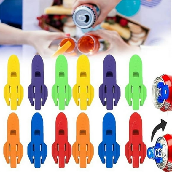 Easy Can Opener 12pcs | Beer Beverage Can Lid Protector | Multicolor Snap Cover Remover Tool for Aluminum Cans | Reusable Dishwasher Safe Plastic | Fits 6oz-16oz | Picnic Camping Accessory
