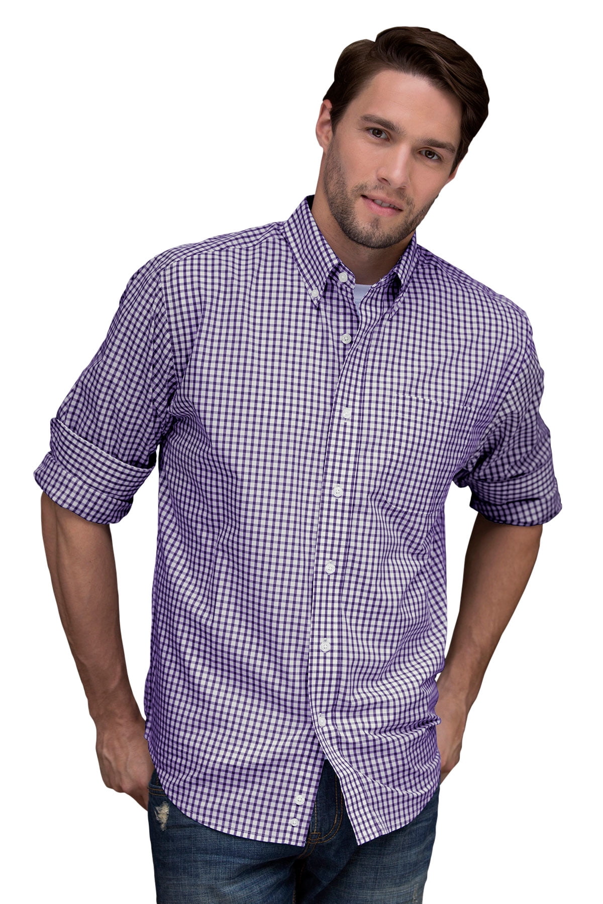 【DEARMINE】Sol Easy Check Shirts Easy-Care Gingham Check Shirt - Walmart.com