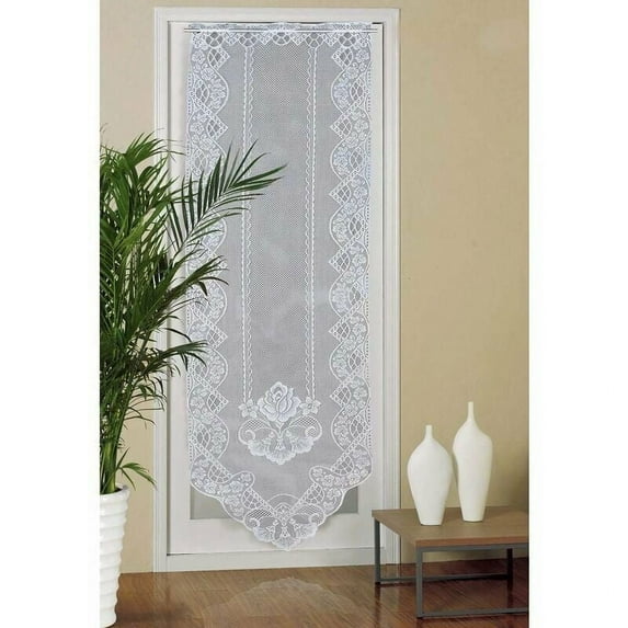 Easy Care Semi-shade Kitchen Window Curtain, White Floral Embroidery Sheer Lace for Multi-site Use, Battenburg Applique Decorative Panel (60cm x 180cm)
