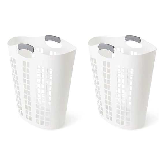 Easy Carry Flex Hamper, Large 87.5 Liter Lightweight Plastic Ventilated Laundry Basket Clothes Bin with Handles, White (2 Pack)