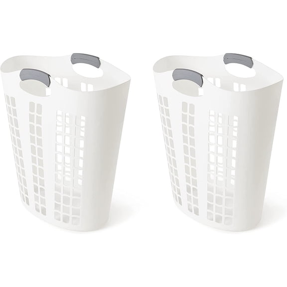 Easy Carry Flex Hamper, Large 87.5 Liter Lightweight Plastic Ventilated Laundry Basket Clothes Bin with Handles, White (2 Pack)