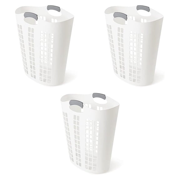 Easy Carry Flex Hamper, Large 87.5 Liter Lightweight Plastic Ventilated Laundry Basket Clothes Bin with Handles, White 3 Pack