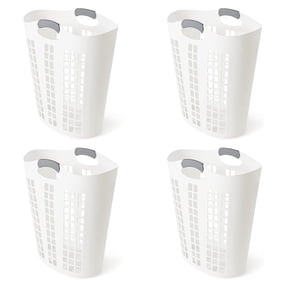 Easy Carry Flex Hamper, Large 87.5 Liter Lightweight Plastic Ventilated Laundry Basket Clothes Bin with Handles, White (4 Pack)