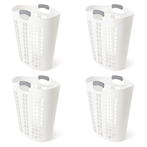 Easy Carry Flex Hamper, Large 87.5 Liter Lightweight Plastic Ventilated Laundry Basket Clothes Bin with Handles, White (4 Pack)