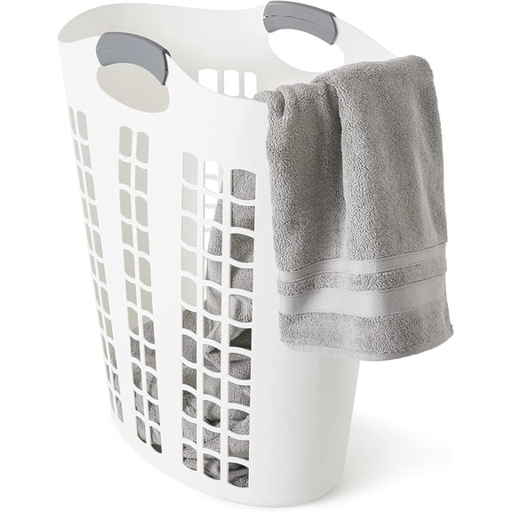 Easy Carry Flex Hamper, Large 87.5 Liter Lightweight Plastic Ventilated Laundry Basket Clothes Bin with Handles, White (4 Pack)
