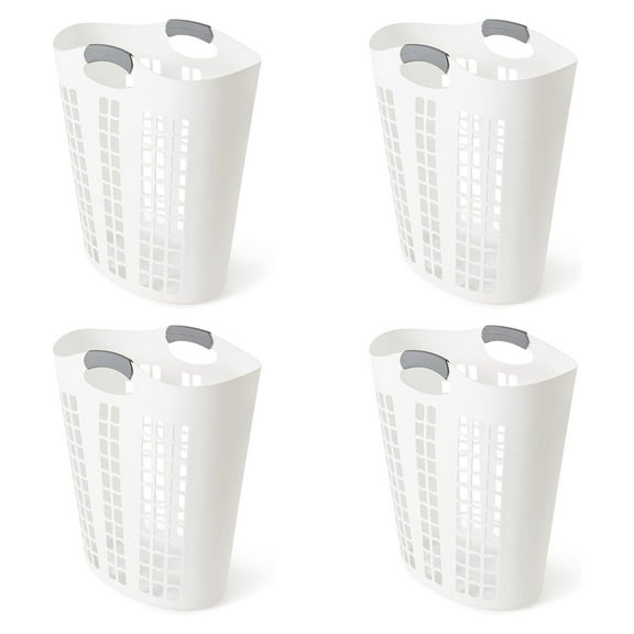 Easy Carry Flex Hamper, Large 87.5 Liter Lightweight Plastic Ventilated Laundry Basket Clothes Bin with Handles, White (4 Pack)