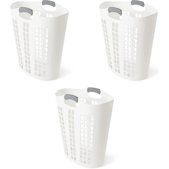 Easy Carry Flex Hamper, Large 87.5 Liter Lightweight Plastic Ventilated Laundry Basket Clothes Bin with Handles, White