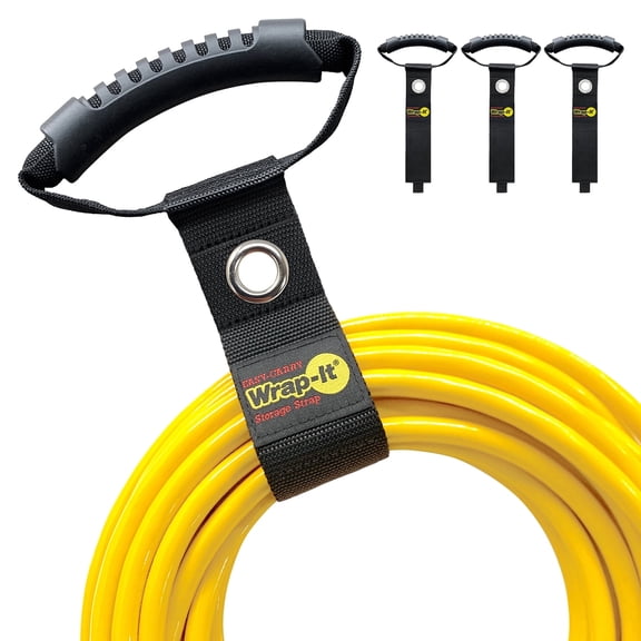 Easy-Carry Wrap-It Storage Straps 17" (3 Pack), Extension Cord Holder and Organizer with Carrying Handle for Christmas Light Storage, Black