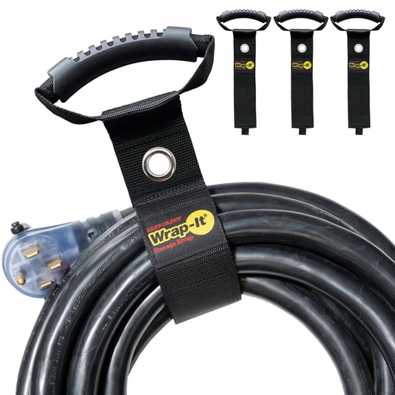 Easy-Carry Wrap-It Storage Straps - 22" (3 Pack) - Extension Cord Holder Organizer for Garden Hose Storage Cord Straps with Grommet - Black
