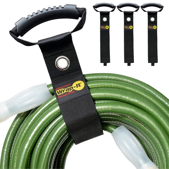 Easy-Carry Wrap-It Storage Straps 28" (3 Pack), Hose Holder and Organizer with Carrying Handle for Garden, Pool and Water Hose Storage, Black