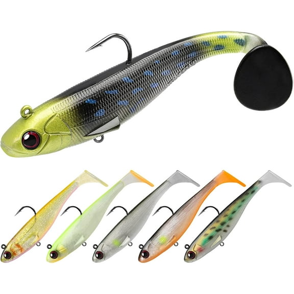 Easy Catch Pre-Rigged Soft Lures, Unique Vibrating Swim Action and Trembly Sinking Move for More Bites, Amazing Soft Swimbait for Family Fishing, Fishing Lures for Bass Trout Crappie Walleye