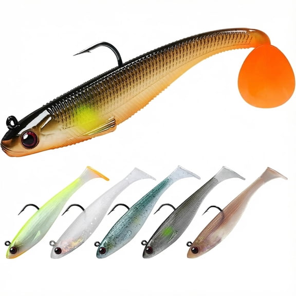 Easy Catch Pre-Rigged Soft Lures, Unique Vibrating Swim Action and Trembly Sinking Move for More Bites, Amazing Soft Swimbait for Family Fishing, Fishing Lures for Bass Trout Crappie Walleye