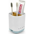 thumbnail image 1 of Bathroom Toothbrush Holder with Bamboo Divider, Detachable Design for Easy Cleaning, 3-Slot Plastic Storage Caddy for Electric Toothbrush and Toothpaste on Vanity or Sink – Blue, 1 of 14