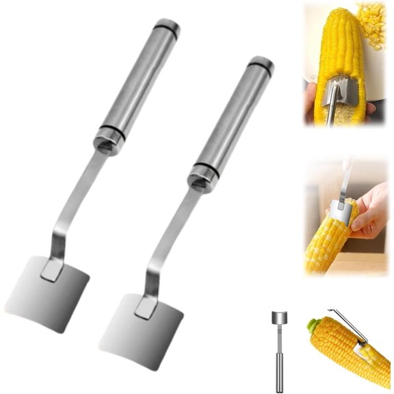 Easy Clean Corn Cob Peeler, New Corn Peeler for Corn on the Cob, Long Handle Stainless Steel Corn Stripping Tool, Corn Peeler, Long Handle Stainless Steel Corn Stripping Tool (2PCS)