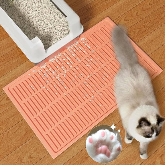 Easy Clean Litter Mat: 24" X 15" Design Litter Trapping Mat Easy to Vacuum & Rinse - Urineproof Surface for Floor - Non-Slip Backing for Kittens (Peach )