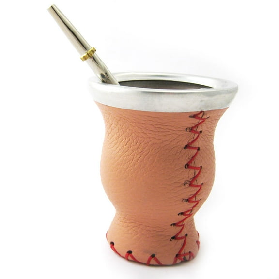 Easy Clean Mate Gourd Leather Glass Bombilla Straw Argentina Gaucho Detox Drink Tea Pink