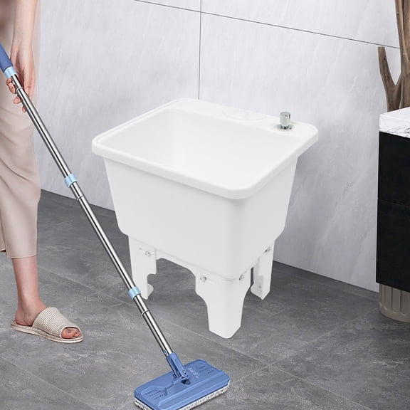Easy-Clean Mop Basin, 15.75x14.17x16.93in Modern White Sink, Corrosion-Resistant and Sturdy, A Practical Cleaning Solution for Homes, Bathrooms, and Workshops