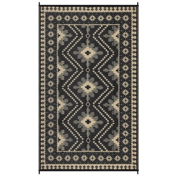 Easy-Clean Outdoor Woven Rug – Modern Collapsible Plastic Carpet, Portable Garden Camping Mat – Durable Floor Area Rug – Black Coffee 9x18 ft