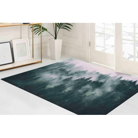 Easy to Clean Rugs, Office Decor Rugs, Bedroom Rugs, Farmhouse Rug, Non-Slip Carpet Rug, Forest Rug, View Rug, Misty Mountain Rug, Thin Rug, 3.9'x5.9' - 120x180 cm