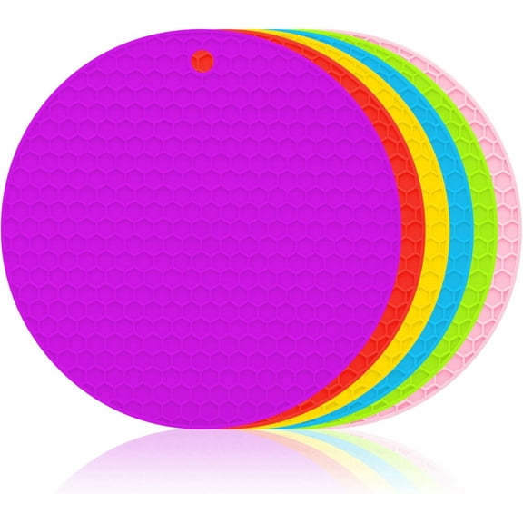 Easy Clean Silicone Trivets, Heat Resistant Non-Slip Flexible Kitchen Hot Pads, Food-grade Material Honeycomb Pattern Durable Multipurpose Colorful (6 Pack)
