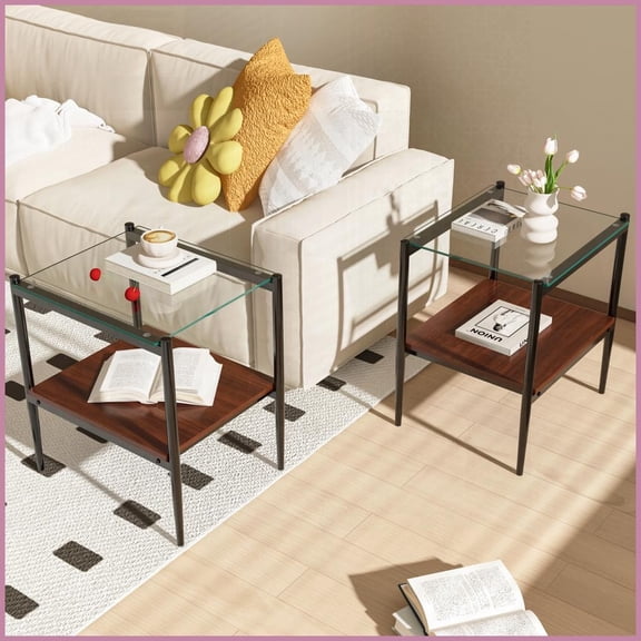 Easy-Clean Tempered Glass Coffee Table with MDF Storage & Stable Iron Legs for Living Room