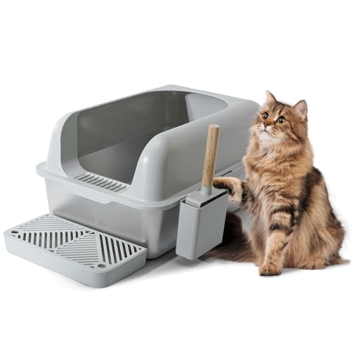 【Easy Cleaning】 Stainless Steel Cat Litter Box, NonStick Metal Litter