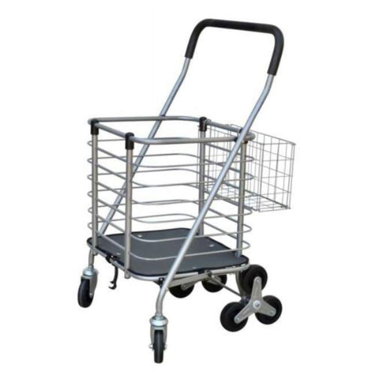 Silver 3-Wheel Steel Collapsible Shopping Cart with Accessory Basket