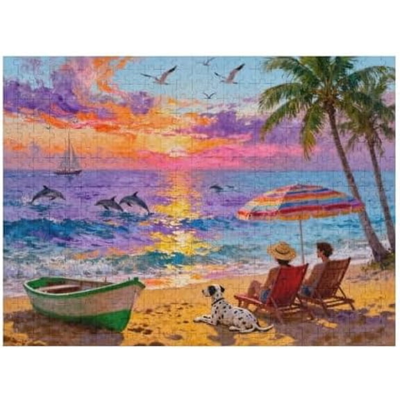 Easy Colorful Jigsaw Puzzle for Seniors 500 Piece Puzzle for Adults, Memory and Dementia Activity Game, Beach Day Theme, Relaxing 500 PCS Puzzle for Elderly Leisure and Gifts