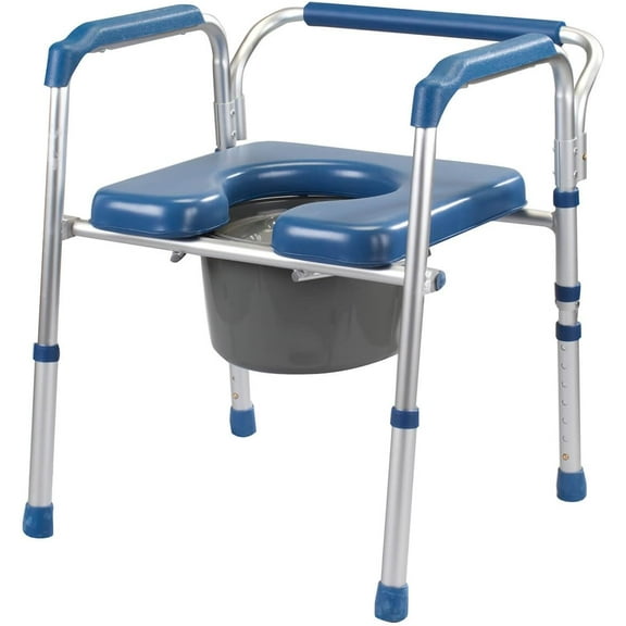 Easy Comforts Folding Commode with Padded Seat, Portable Toilet and Bedside Commode Chair