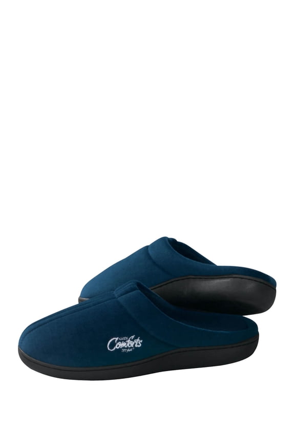 Easy Comforts StyleTM Memory Foam Slippers, Removable Memory Foam Insole, Non-Slip Outsole, Polyester Upper - Medium, Blue