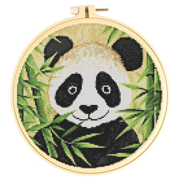 Easy Cross Stitch Kits Bamboo Panda DIY 11CT Pre-printed Patterns Cross Stitching Needlework DIY Kits Set with Hoop 38x38cm
